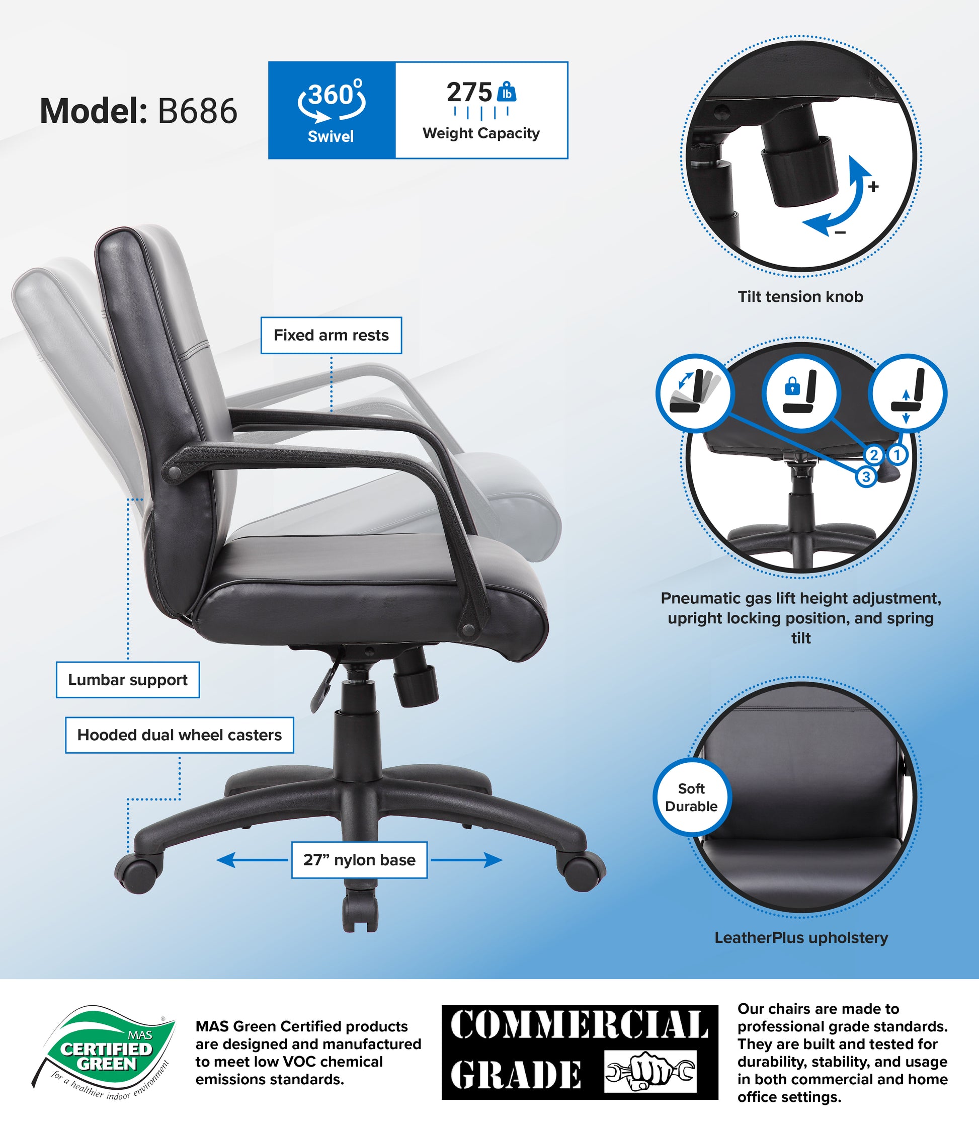 Boss Mid Back Executive Chair In LeatherPlus image 3