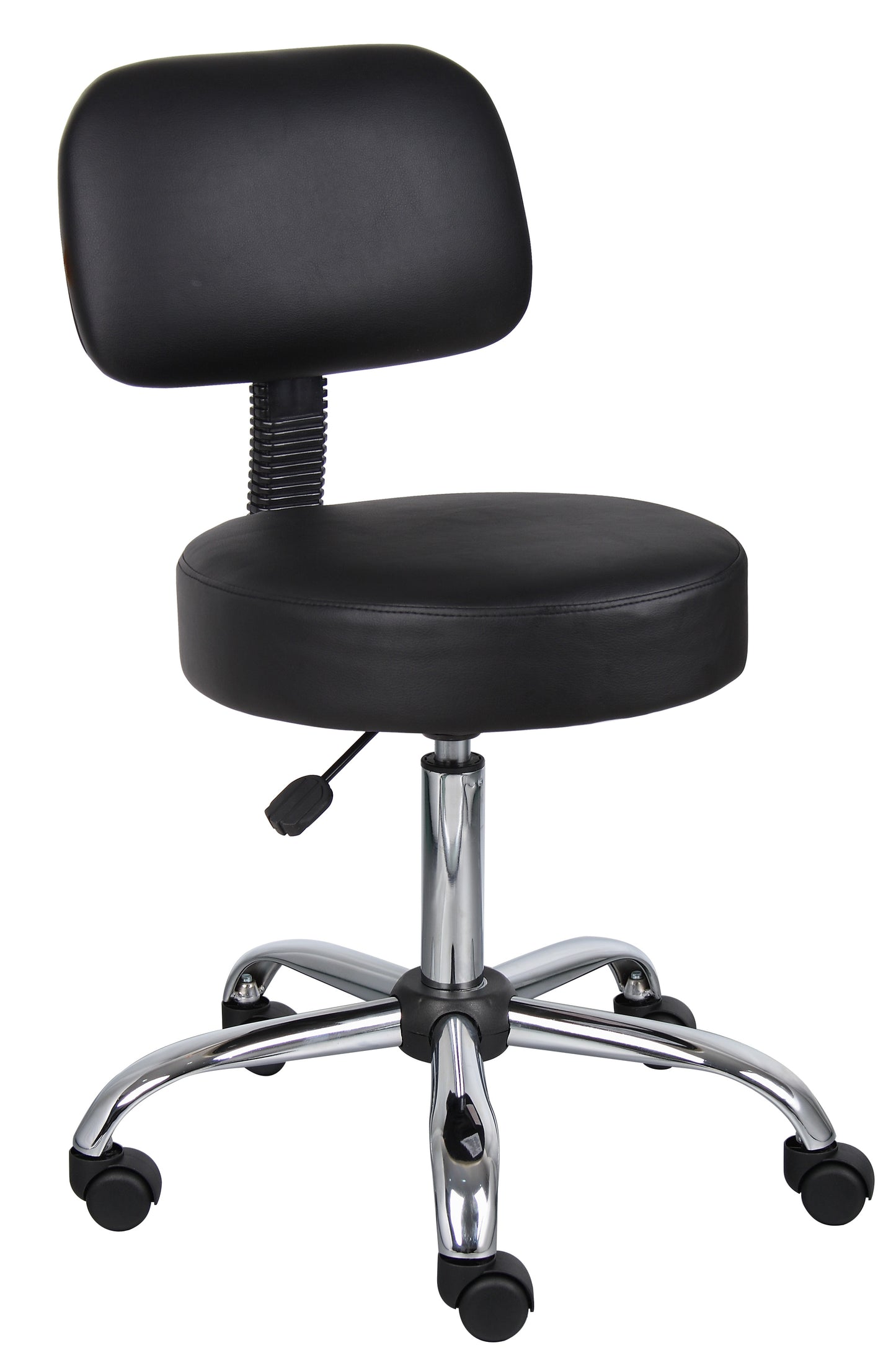 Boss Black Antimicrobial Vinyl Medical Stool W/ Back Cushion