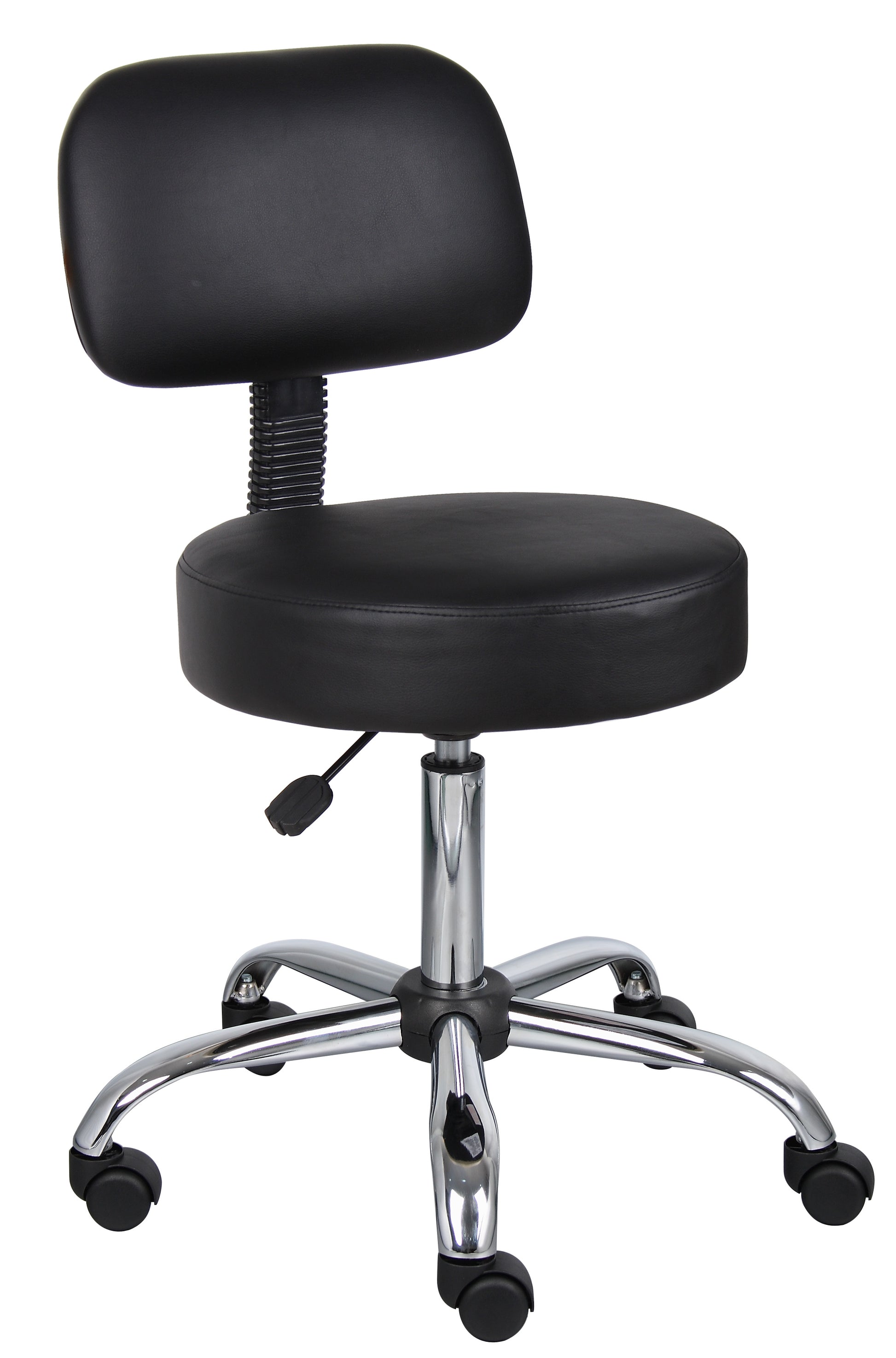 Boss Black Antimicrobial Vinyl Medical Stool W/ Back Cushion