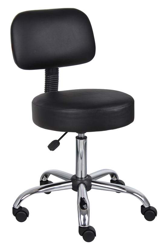 Boss Black Antimicrobial Vinyl Medical Stool W/ Back Cushion