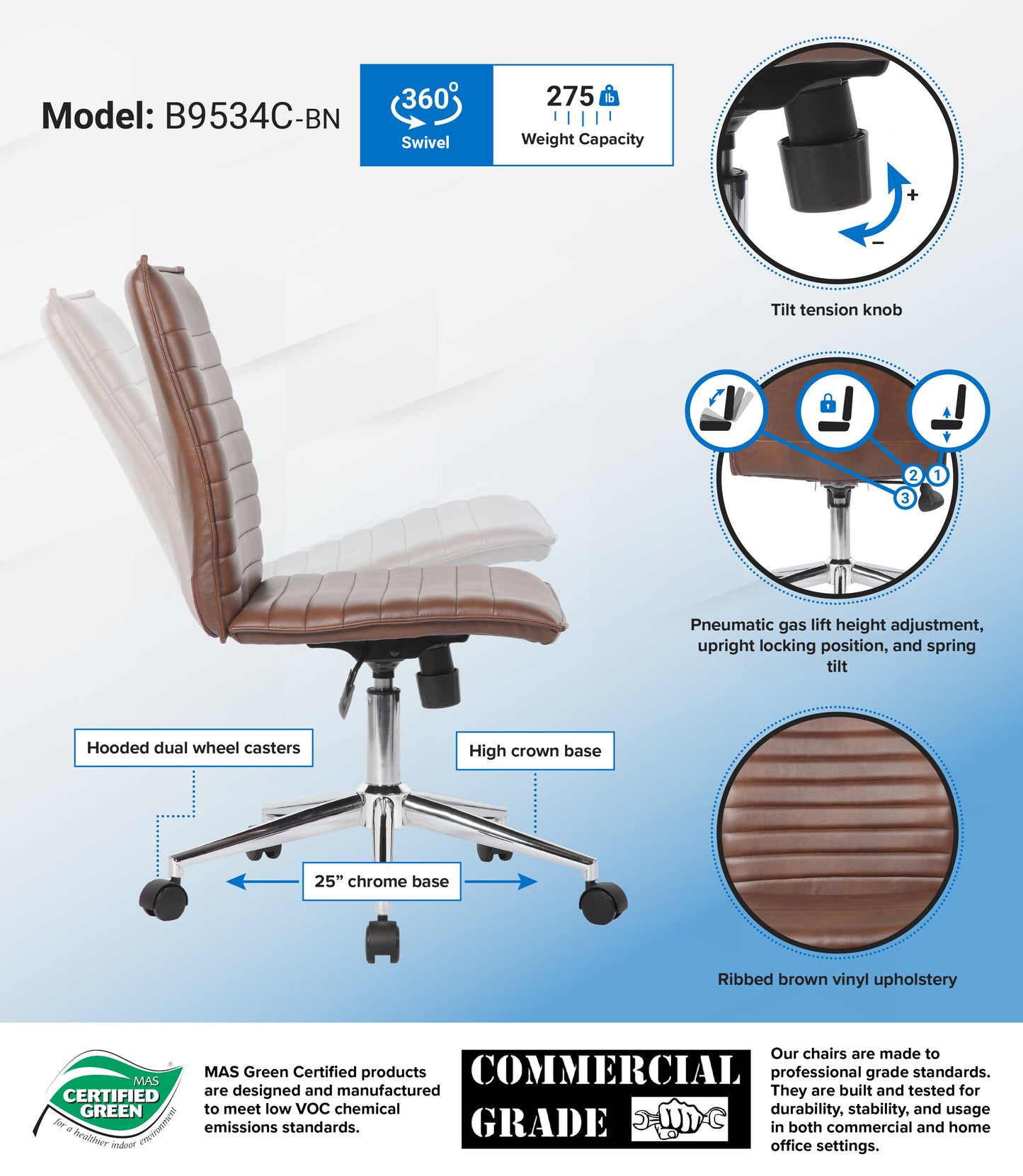 Boss Brown Vinyl Armless Hospitality Chair image 3