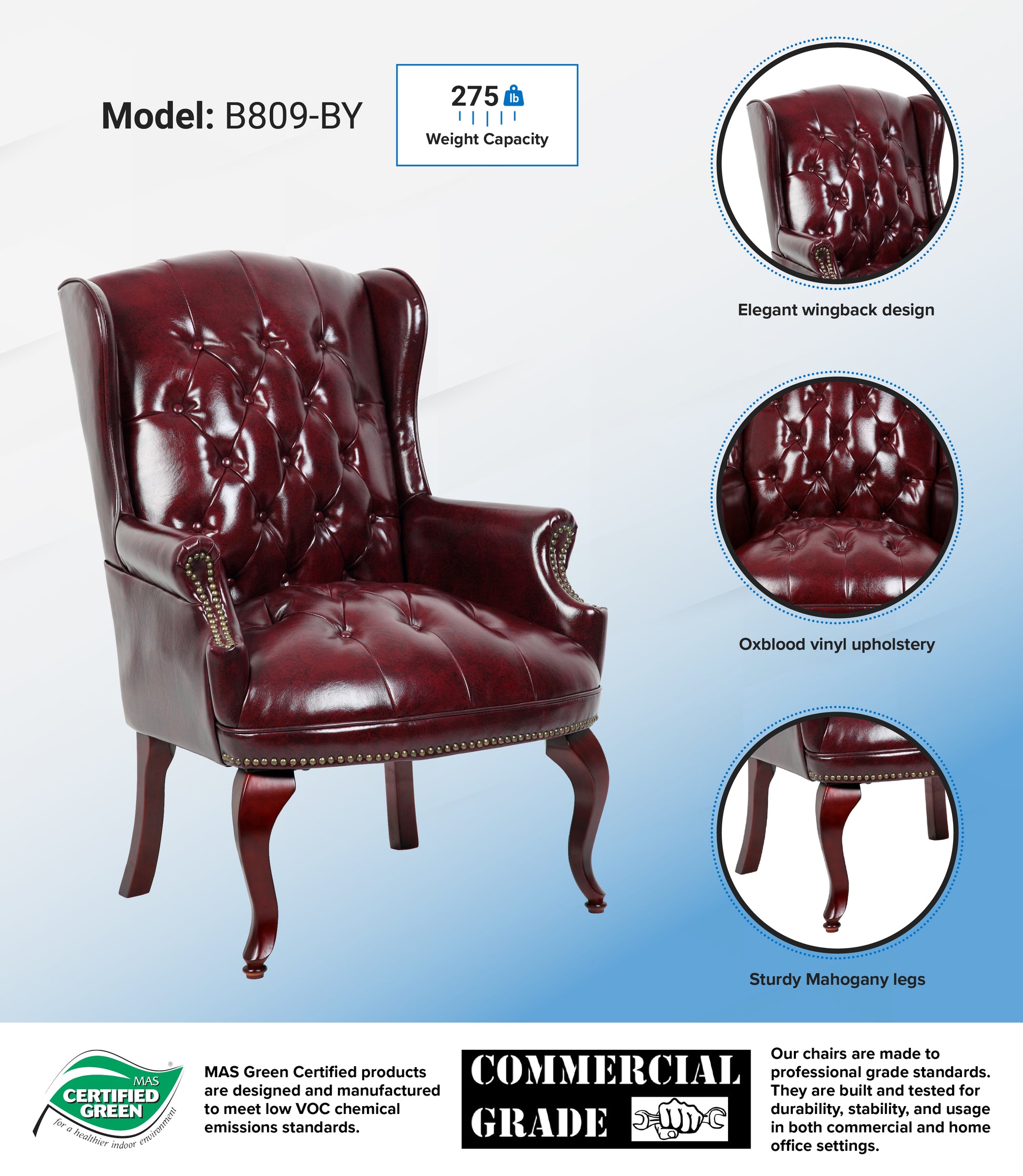 Boss Wingback Traditional Guest Chair In Burgundy image 3
