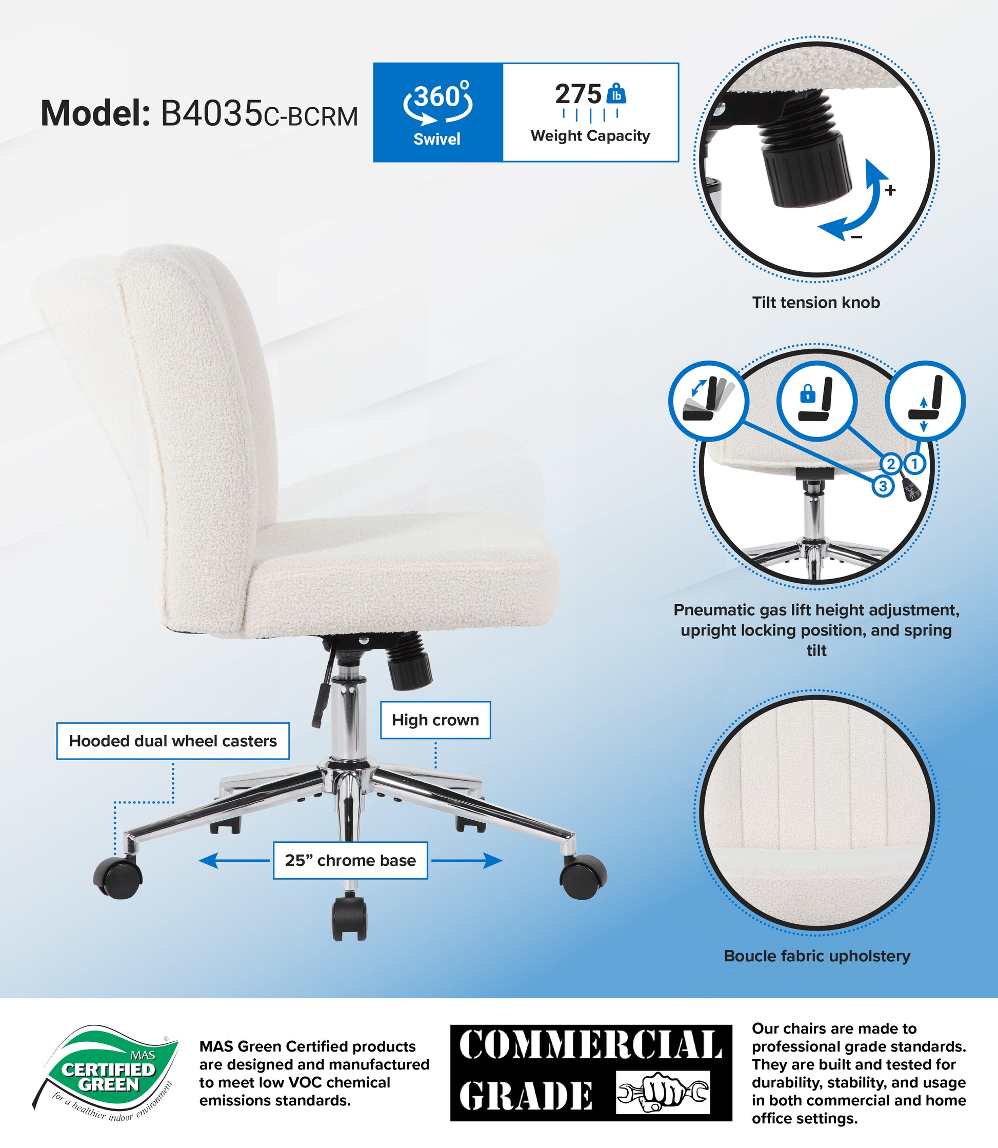 Boss Boucle Task Chair, Cream image 3