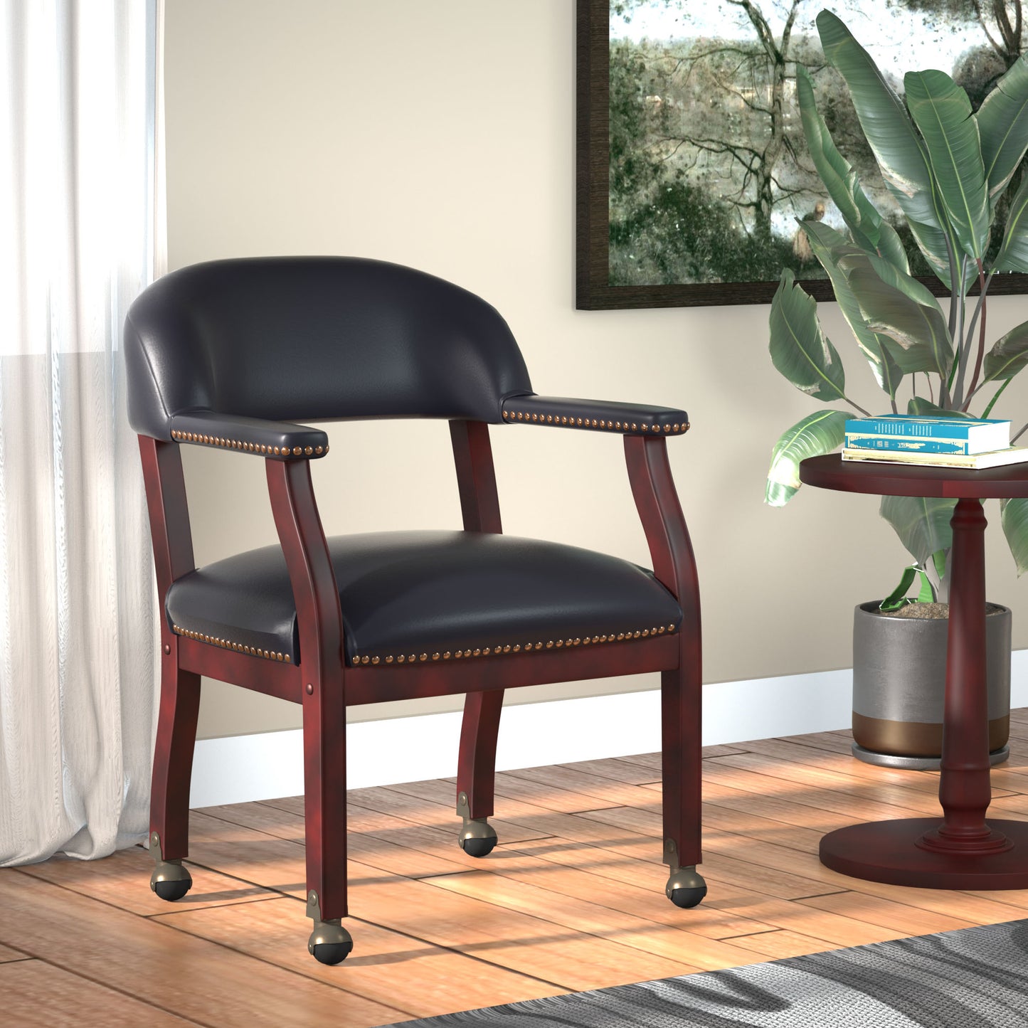 Boss Captain's guest, accent or dining chair in Black Vinyl W/ Casters image 2