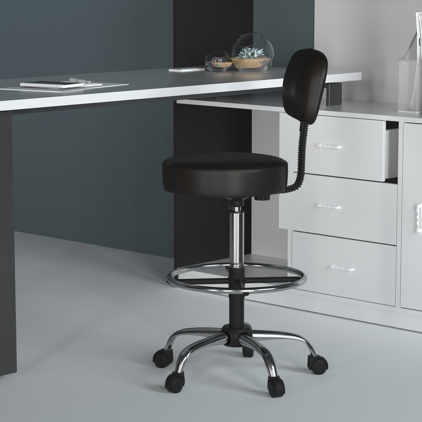 Boss Antimicrobial Vinyl Medical/Drafting Stool W/ Back Cushion image 2