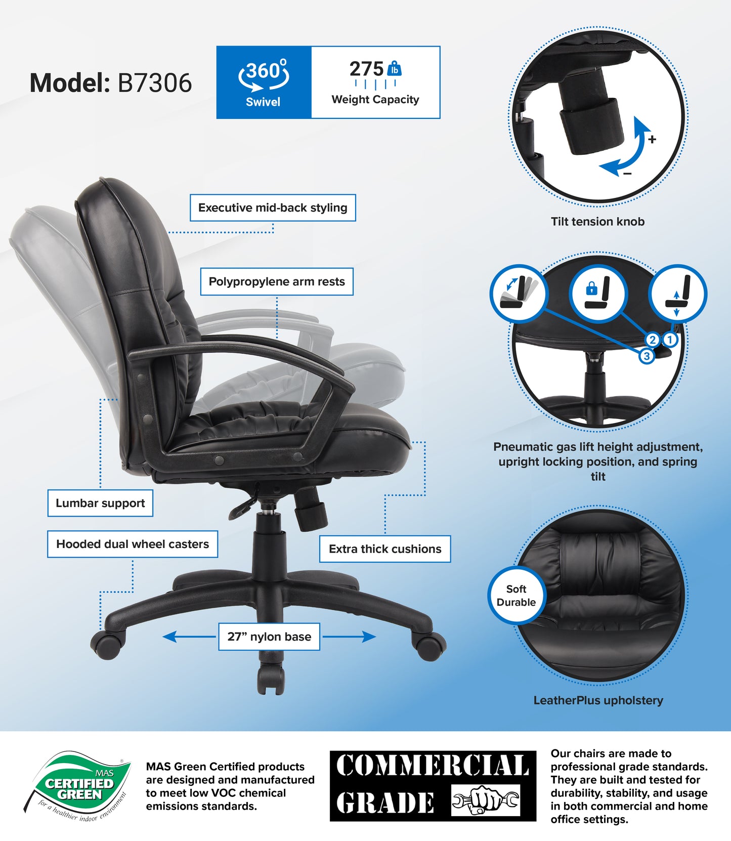 Boss Mid Back LeatherPlus Chair image 3