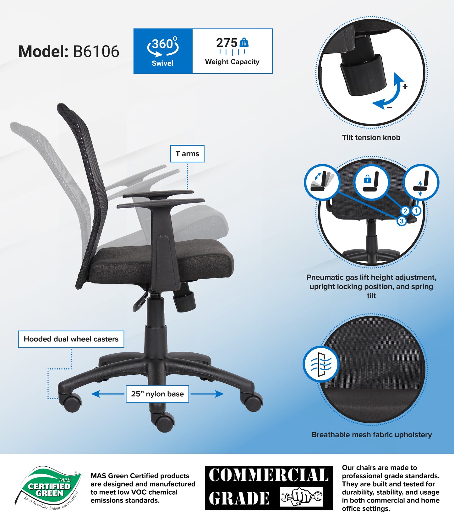 Boss Budget Mesh Task Chair W/ T-Arms image 3