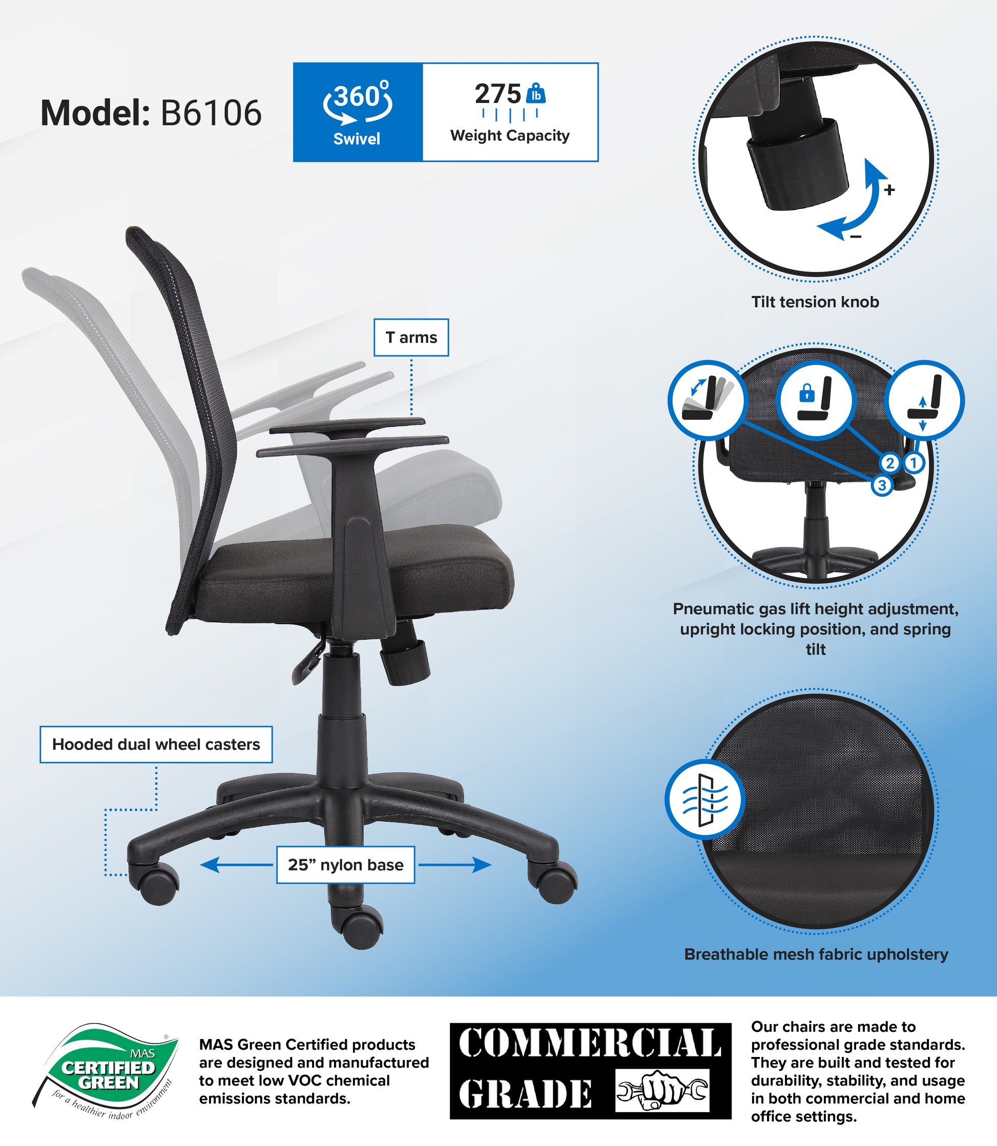 Boss Budget Mesh Task Chair W/ T-Arms image 3