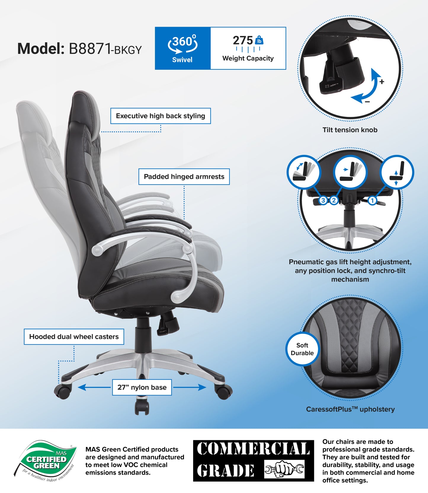 Boss Executive Hinged Arm Chair - Black/Grey image 3