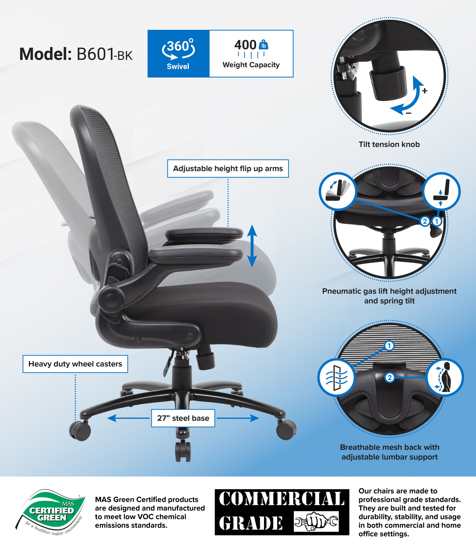 Boss Mesh Heavy Duty Chair, 400 lb weight capacity image 3