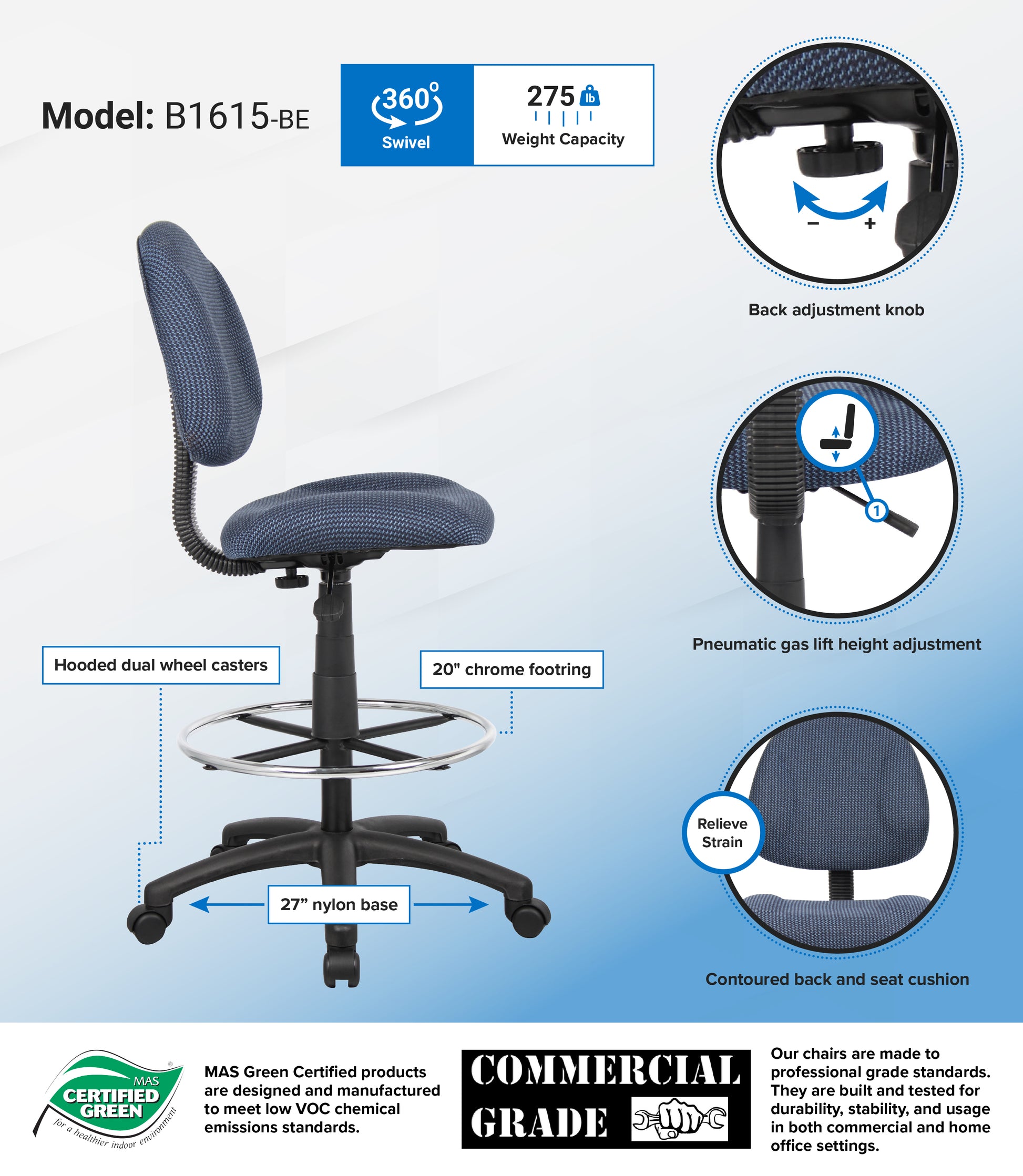 Boss Drafting Stool (B315-Be) W/Footring image 2