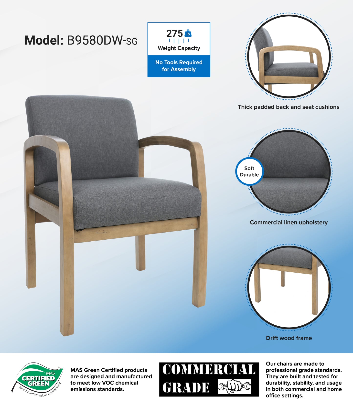 Boss NTR (No Tools Required) guest, accent or dining chair image 3