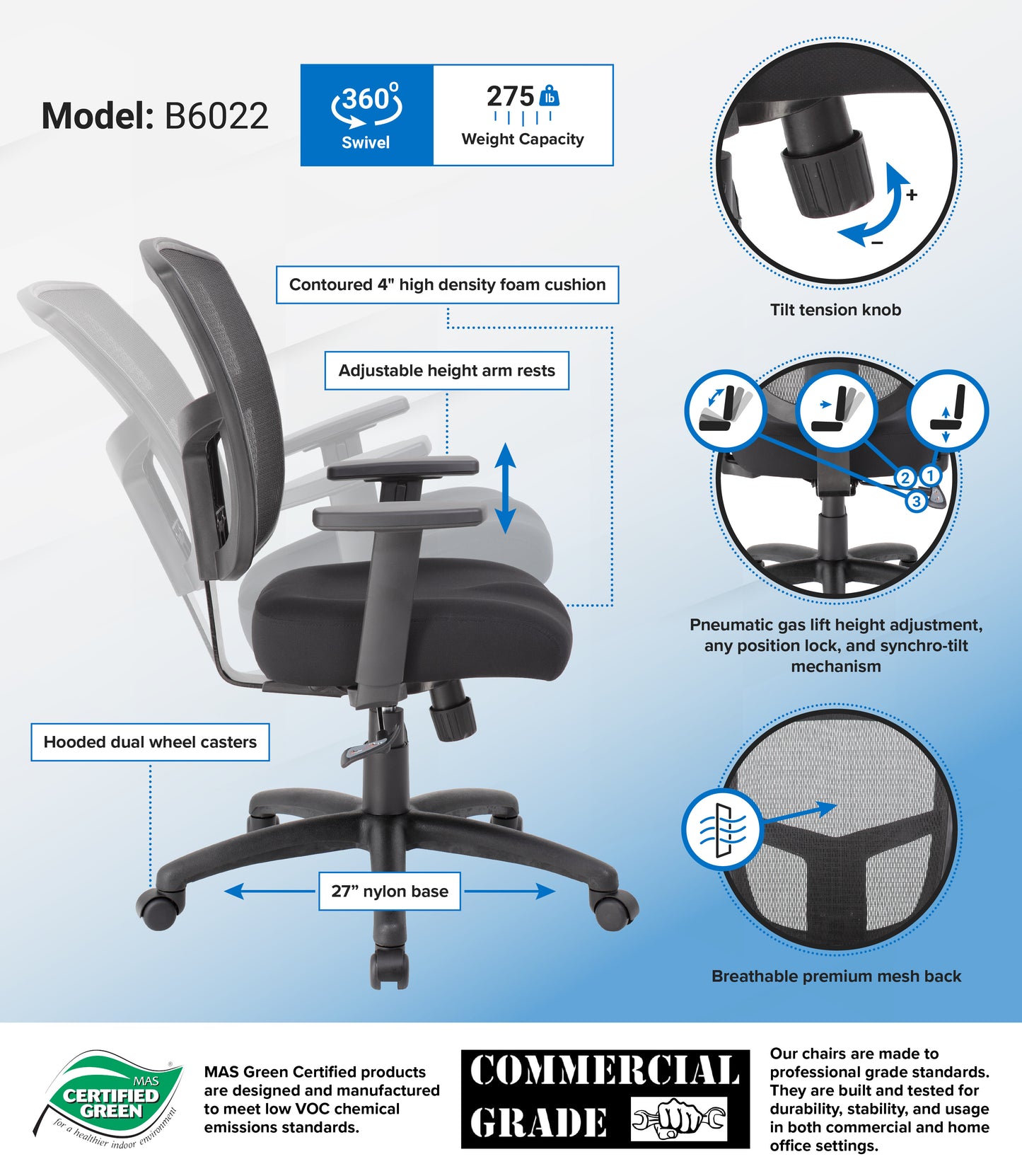Boss Contract Mesh Task Chair,  Synchro-Tilt Mechanism image 3