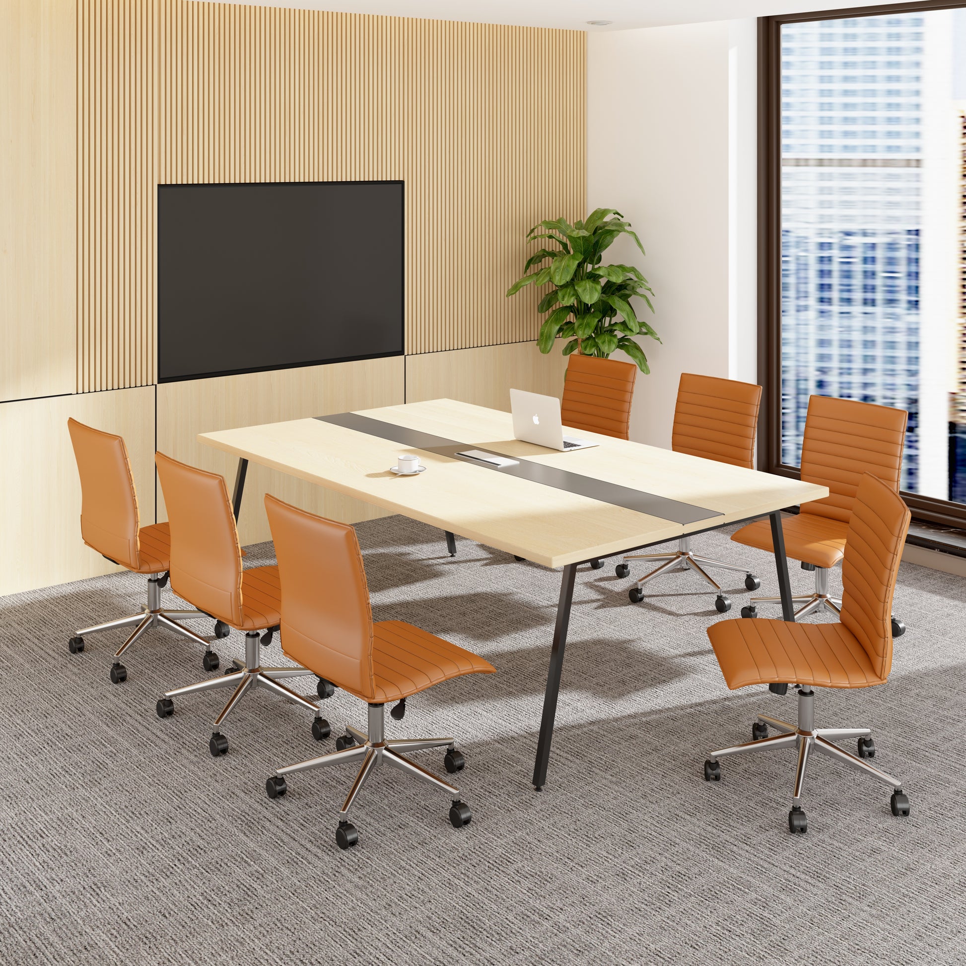 Boss Caramel Vinyl Armless Hospitality Chair image 2