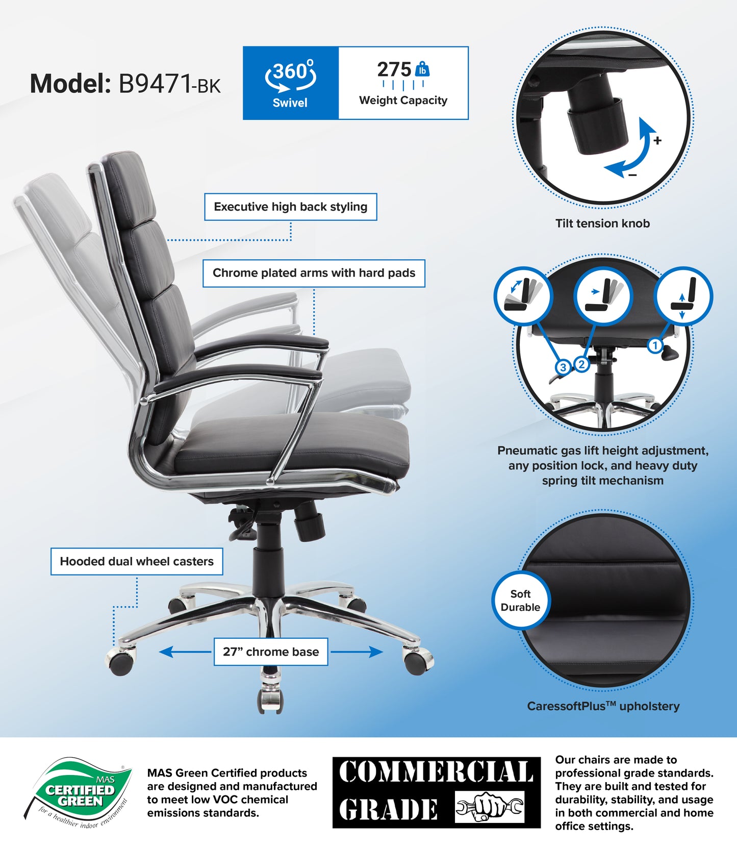 Boss Executive CaressoftPlus Chair with Metal Chrome Finish image 3