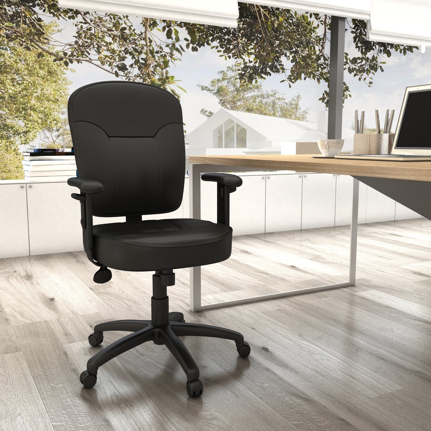 Boss Black Leather Task Chair W/ Adjustable Arms image 2
