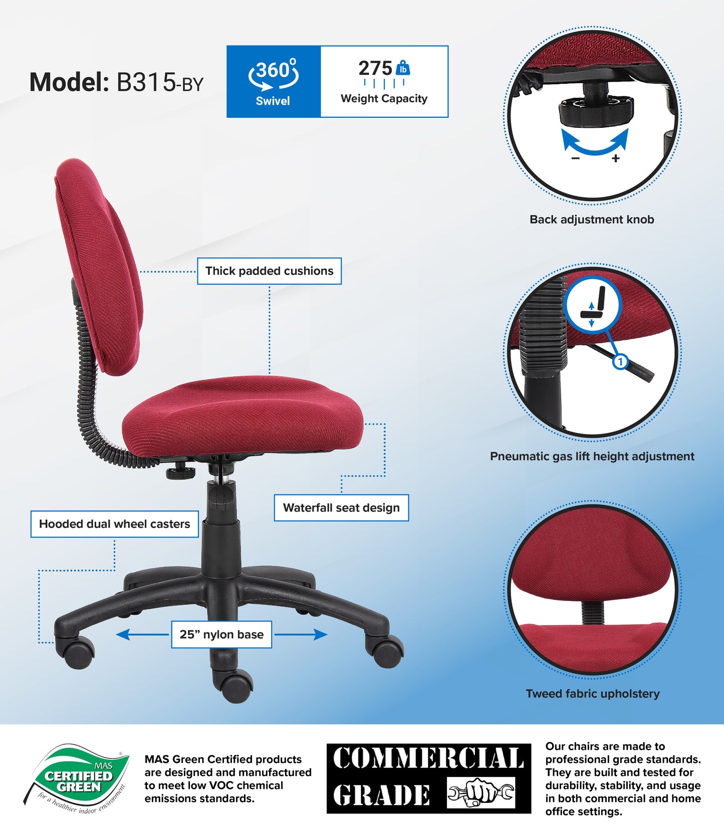 Boss Burgundy  Deluxe Posture Chair image 3