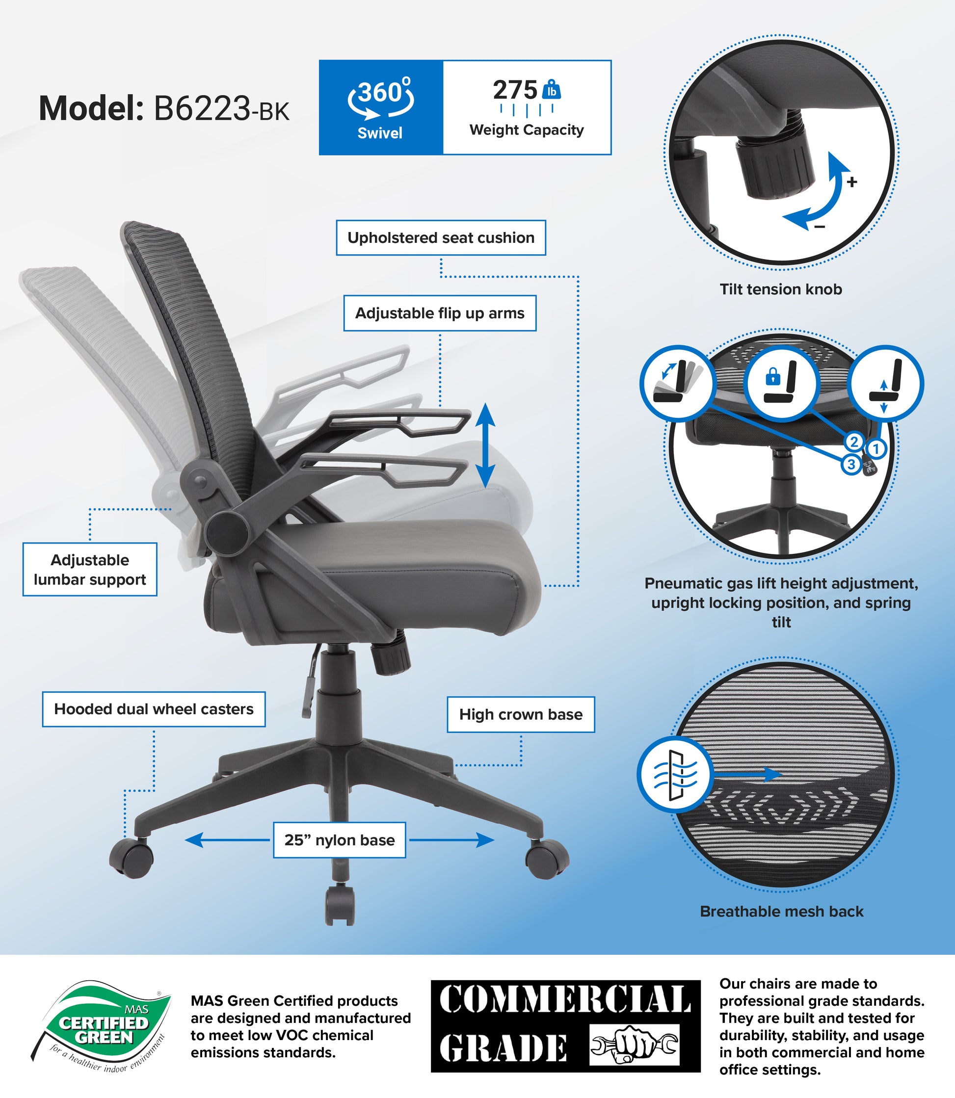 Boss Mesh Flip Arm Task Chair image 3