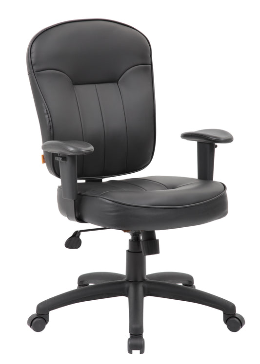 Boss Black Leather Task Chair W/ Adjustable Arms