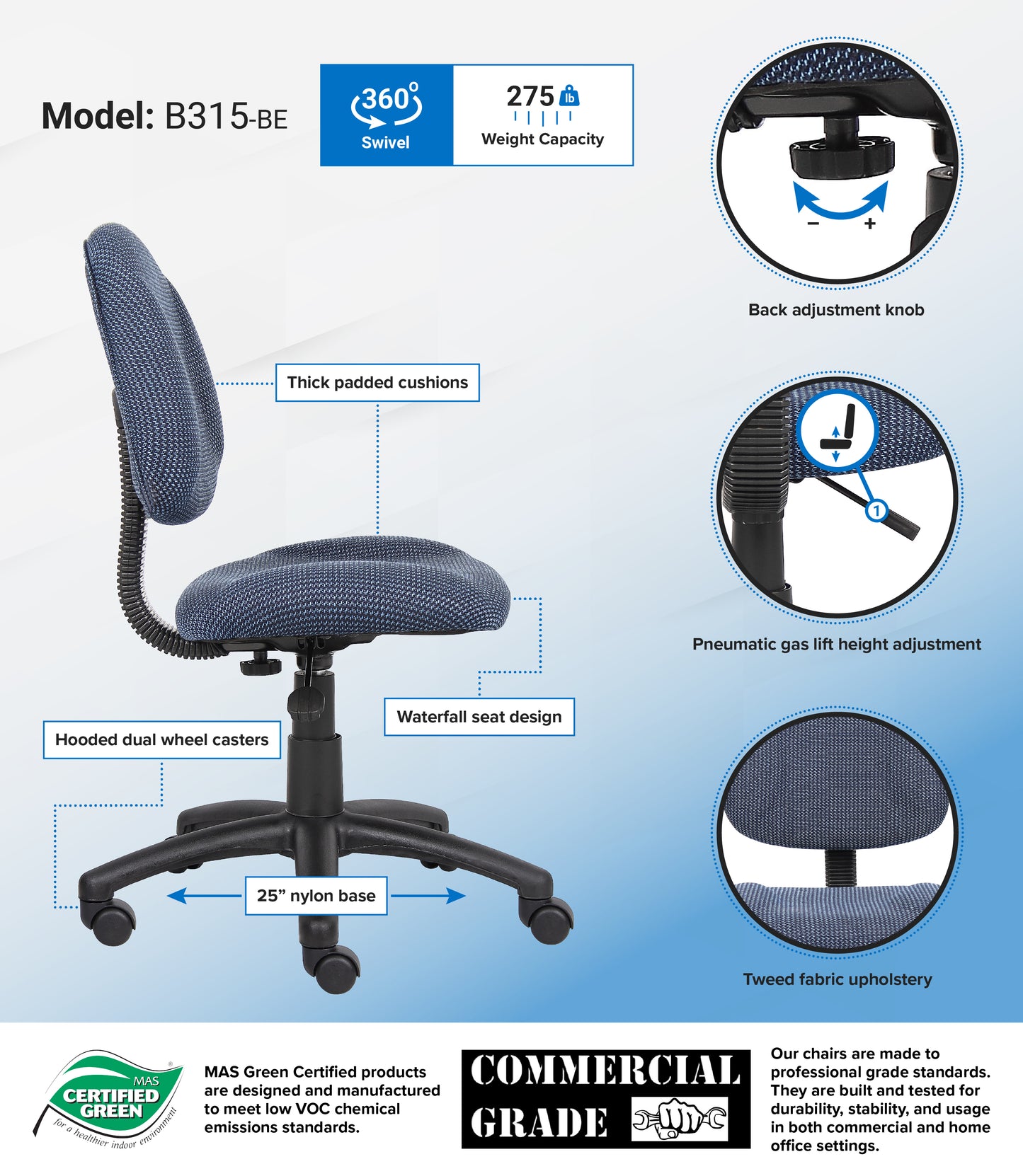 Boss Blue  Deluxe Posture Chair image 3