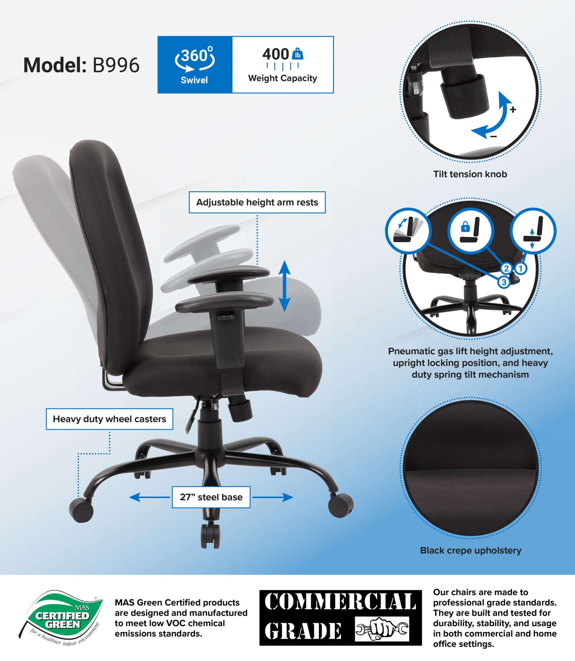 Boss Heavy Duty Task Chair- 400 lbs image 3