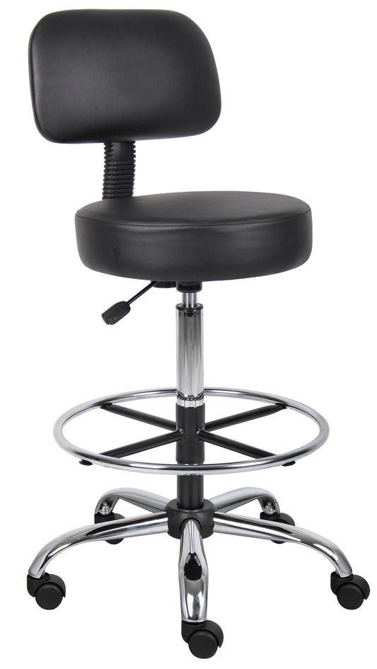 Boss Antimicrobial Vinyl Medical/Drafting Stool W/ Back Cushion