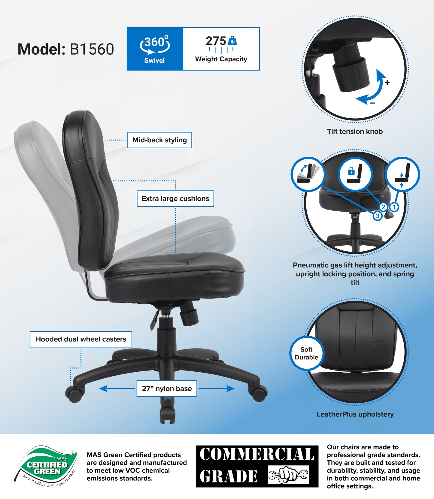 Boss Black Leather Task Chair image 3