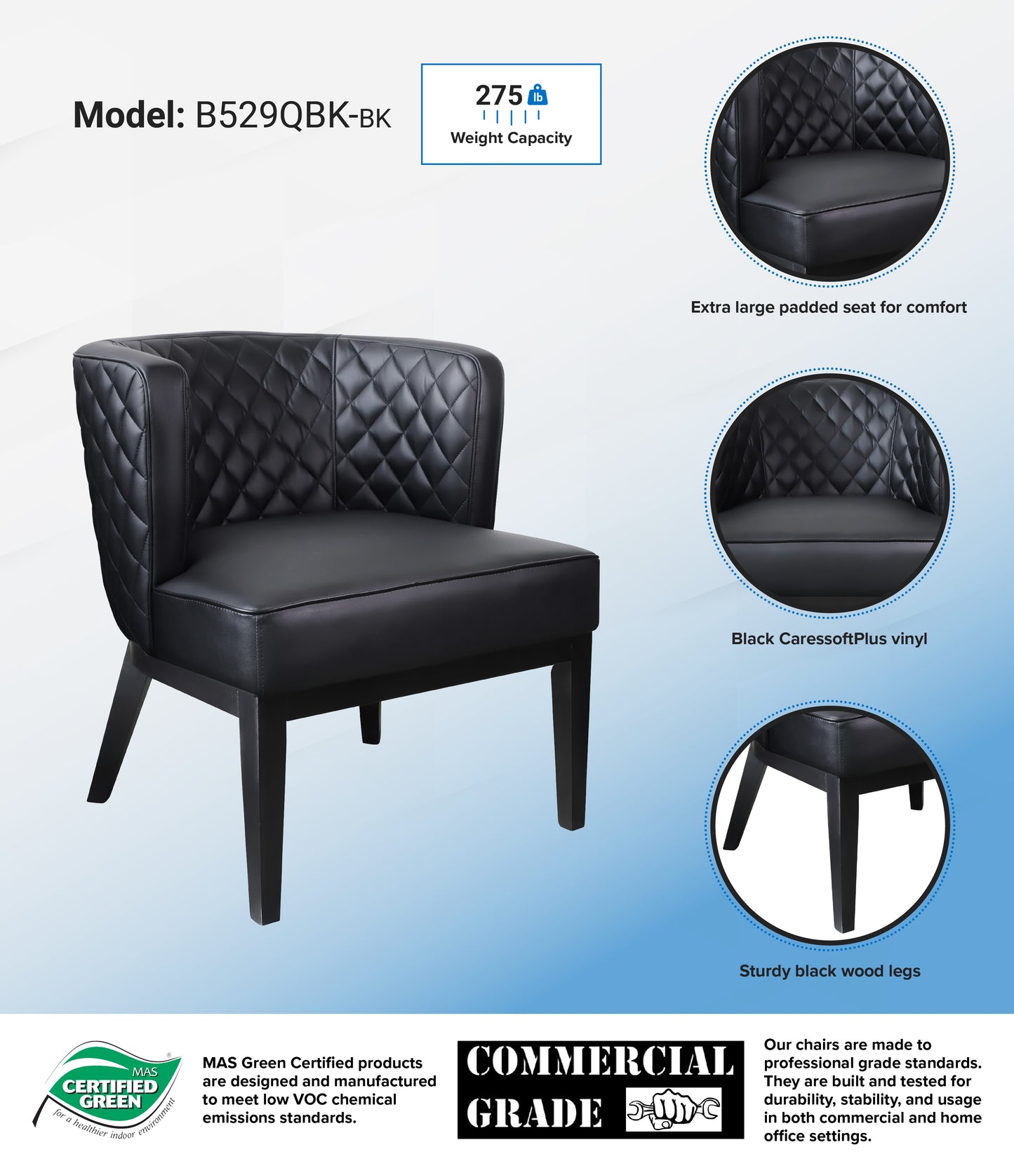 Boss Ava Quilted guest, accent or dining chair - Black image 3