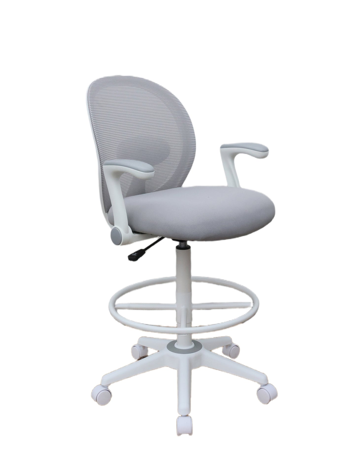 Boss Grey Mesh, Flip Arm, Stool, White Frame