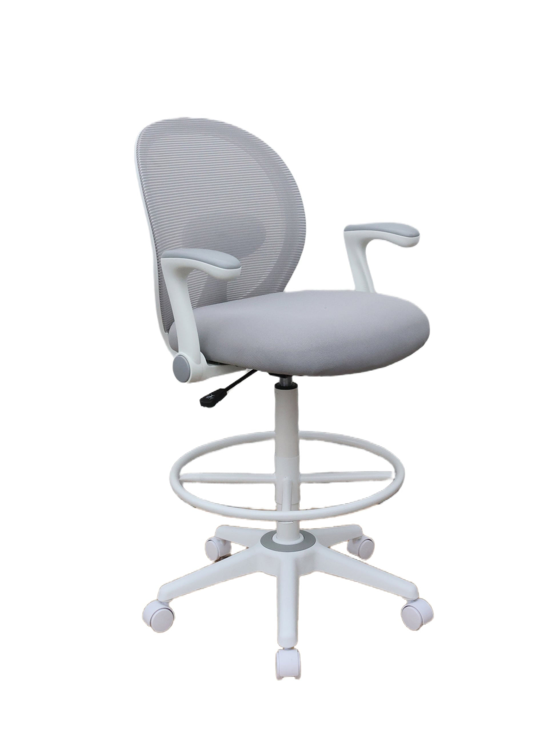 Boss Grey Mesh, Flip Arm, Stool, White Frame