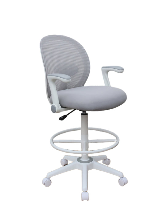 Boss Grey Mesh, Flip Arm, Stool, White Frame
