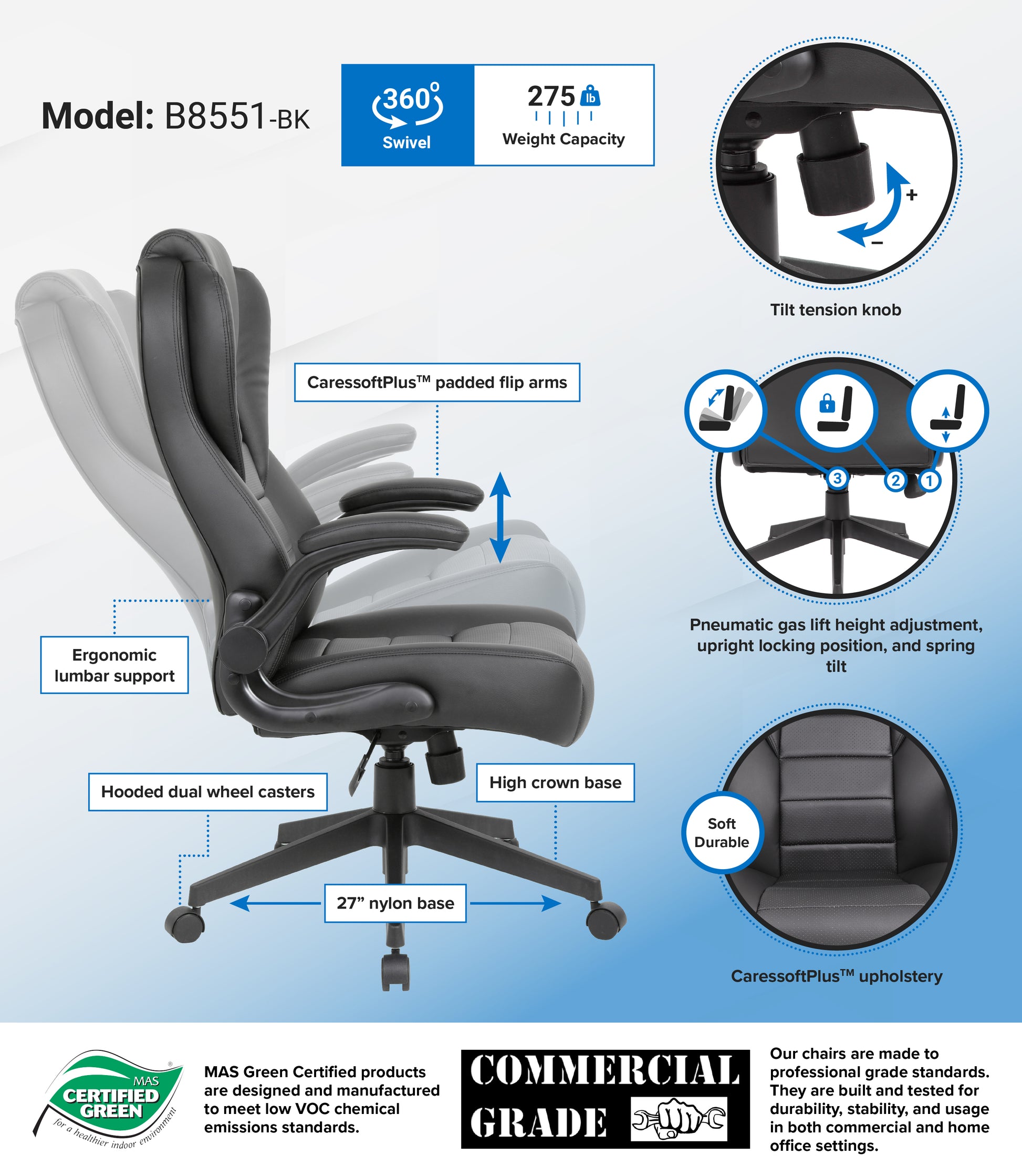 Boss Executive High Back CaressoftPlus Flip Arm Chair image 3