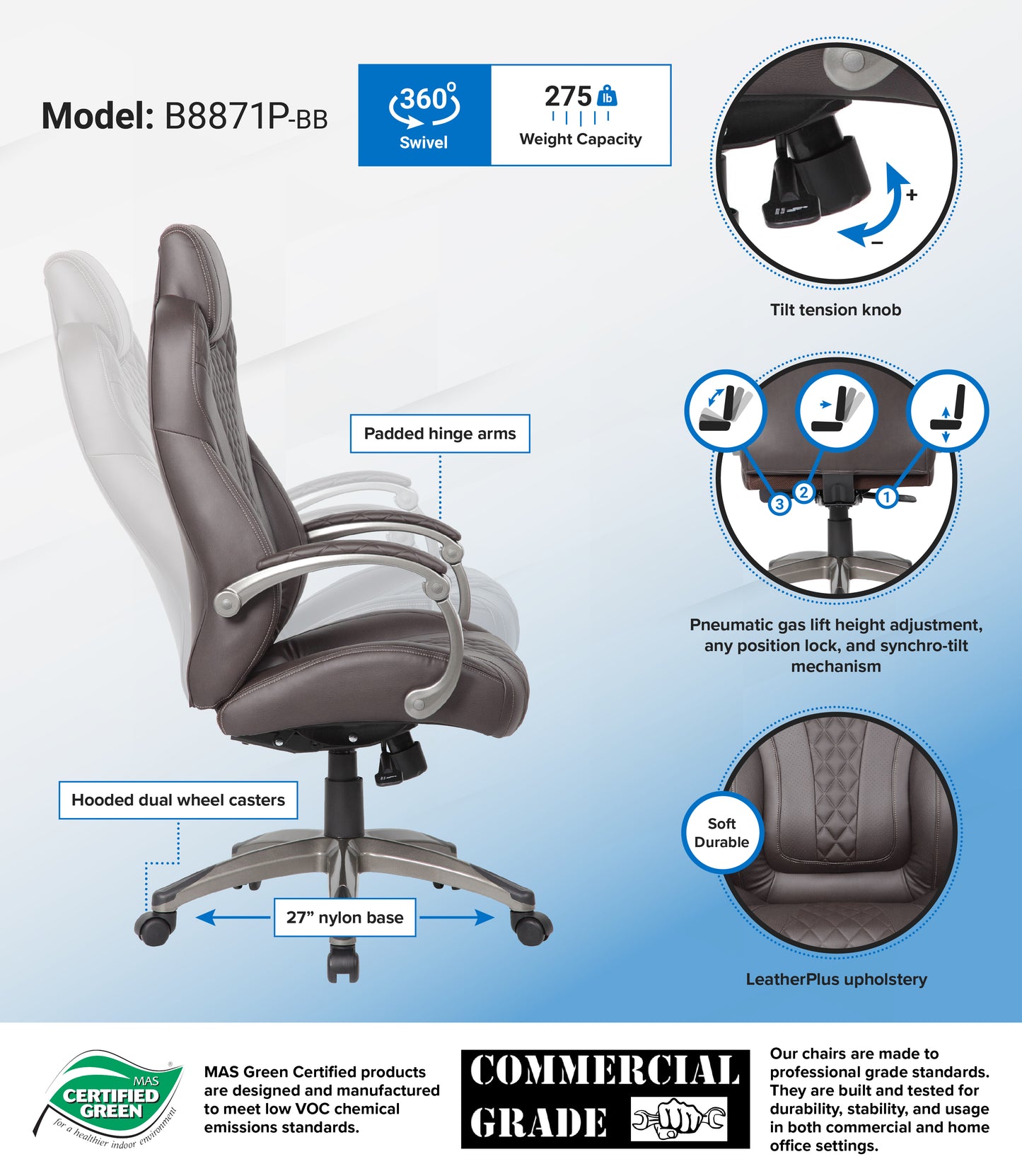 Boss Executive Hinged Arm Chair - Brown image 3