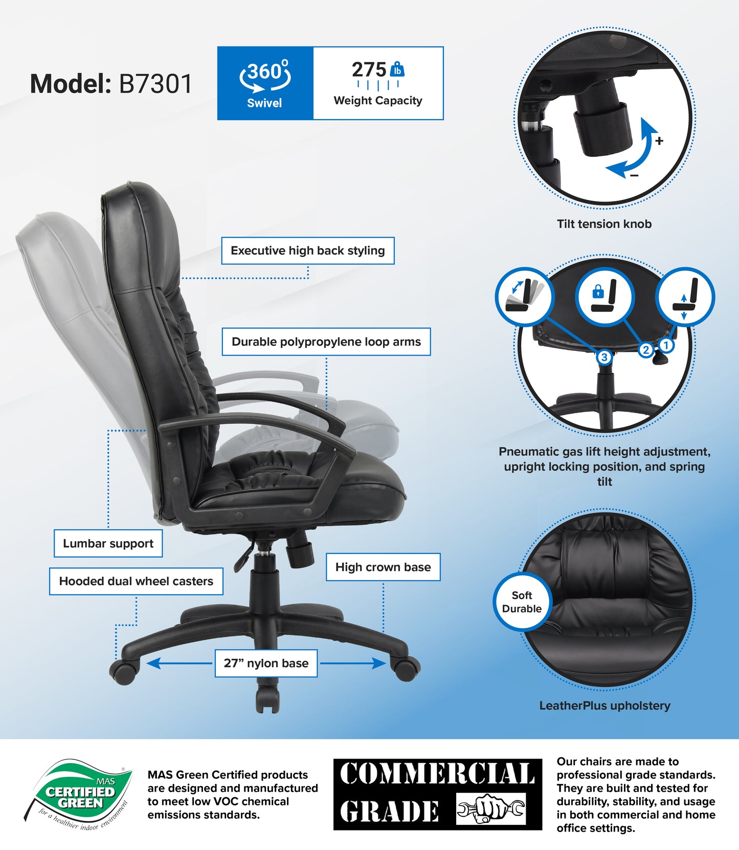 Boss High Back LeatherPlus Chair image 3