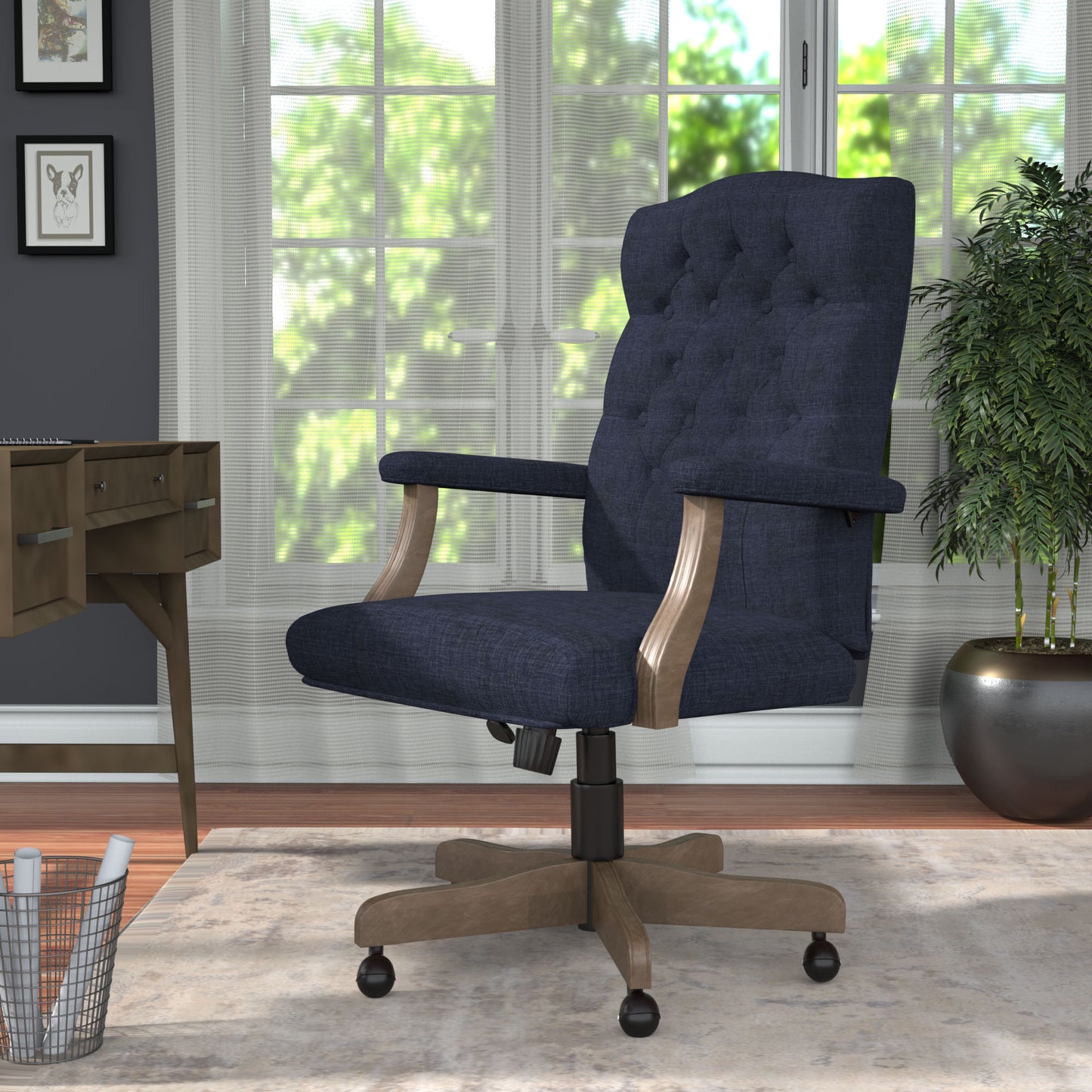 BOSS Executive Navy Commercial Grade Linen Chair With Driftwood Finish Frame image 2