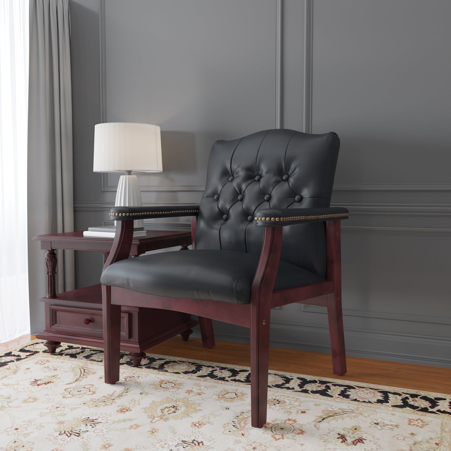 Boss Traditional Black Caressoft guest, accent or dining chair W/ Mahogany Finish image 2