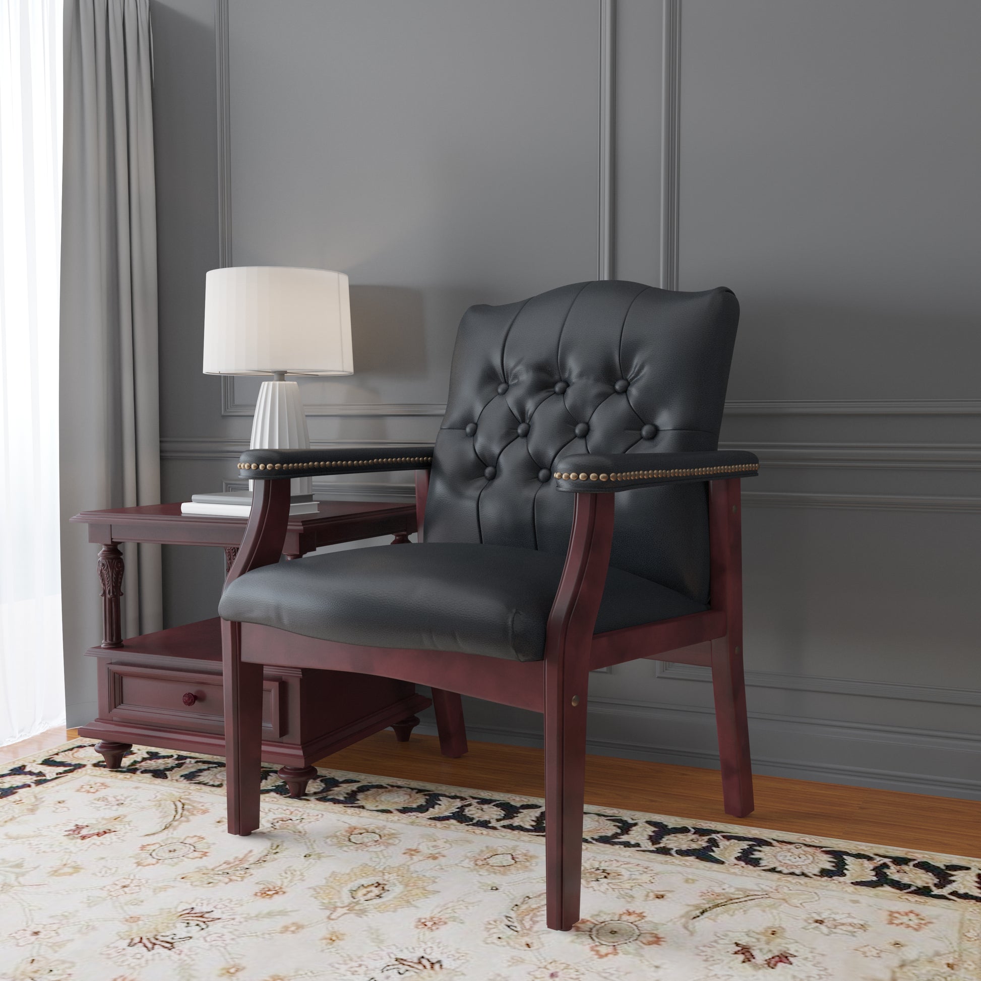 Boss Traditional Black Caressoft guest, accent or dining chair W/ Mahogany Finish image 2