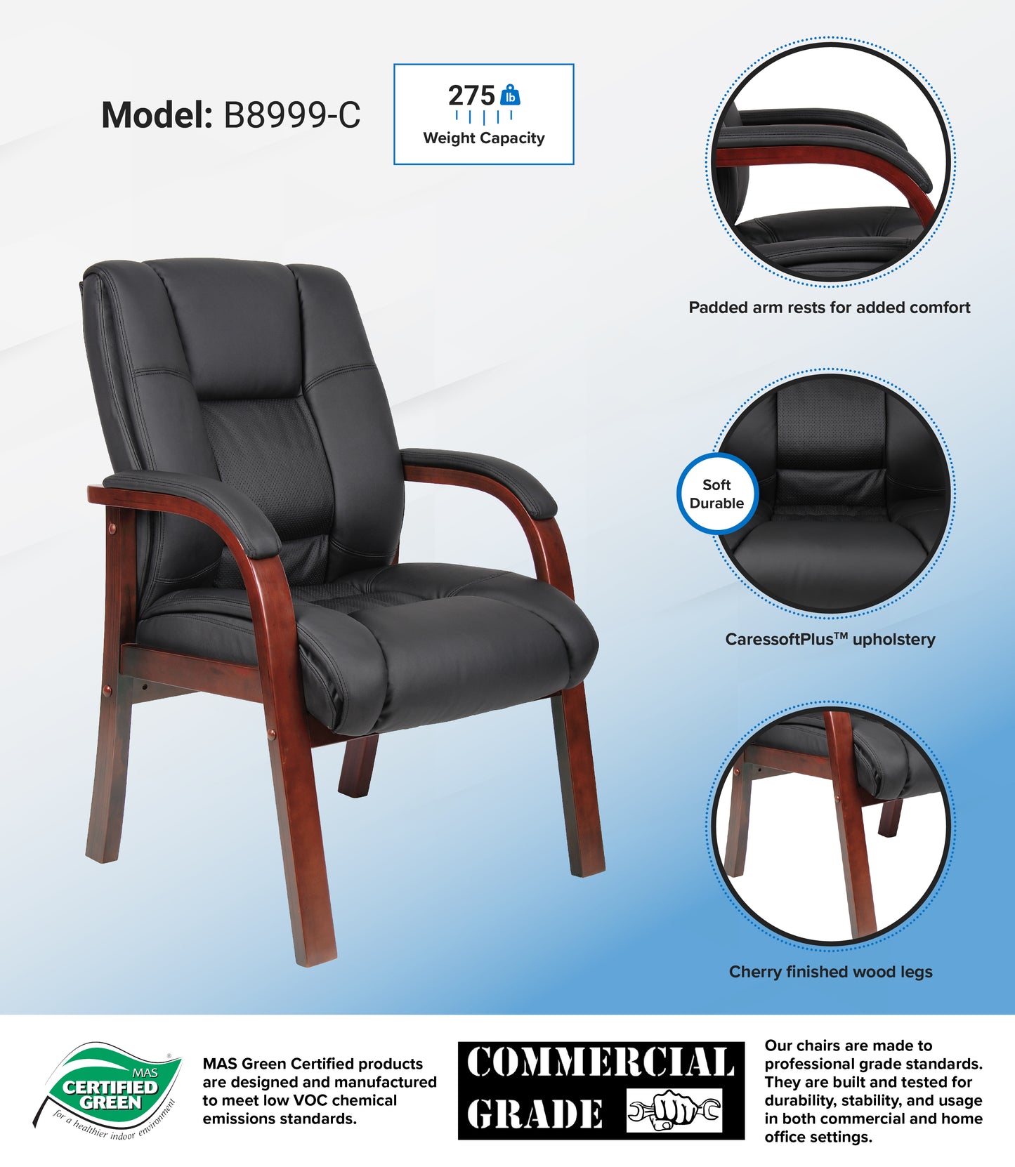 Boss Mid Back Wood Finished guest, accent or dining chair image 3