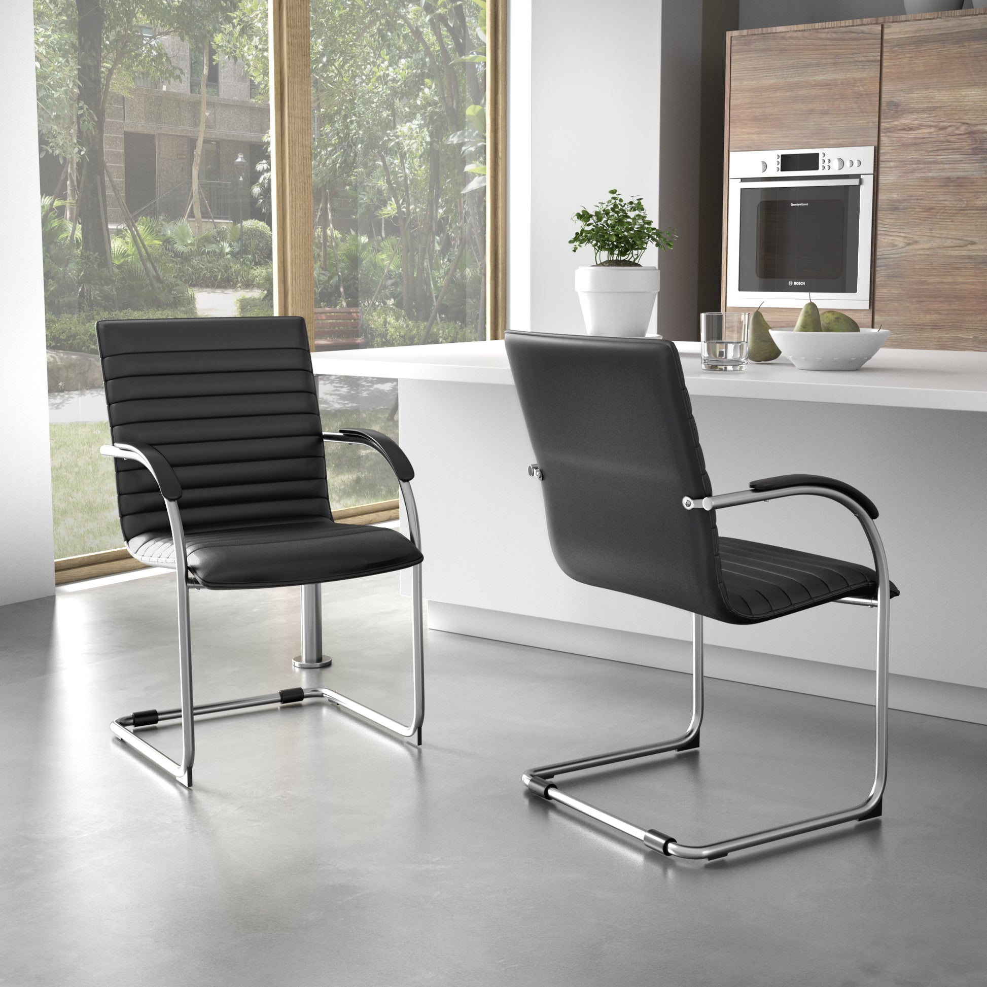 Boss Chrome Frame, Black Vinyl Side Chair, 2 pack image 2