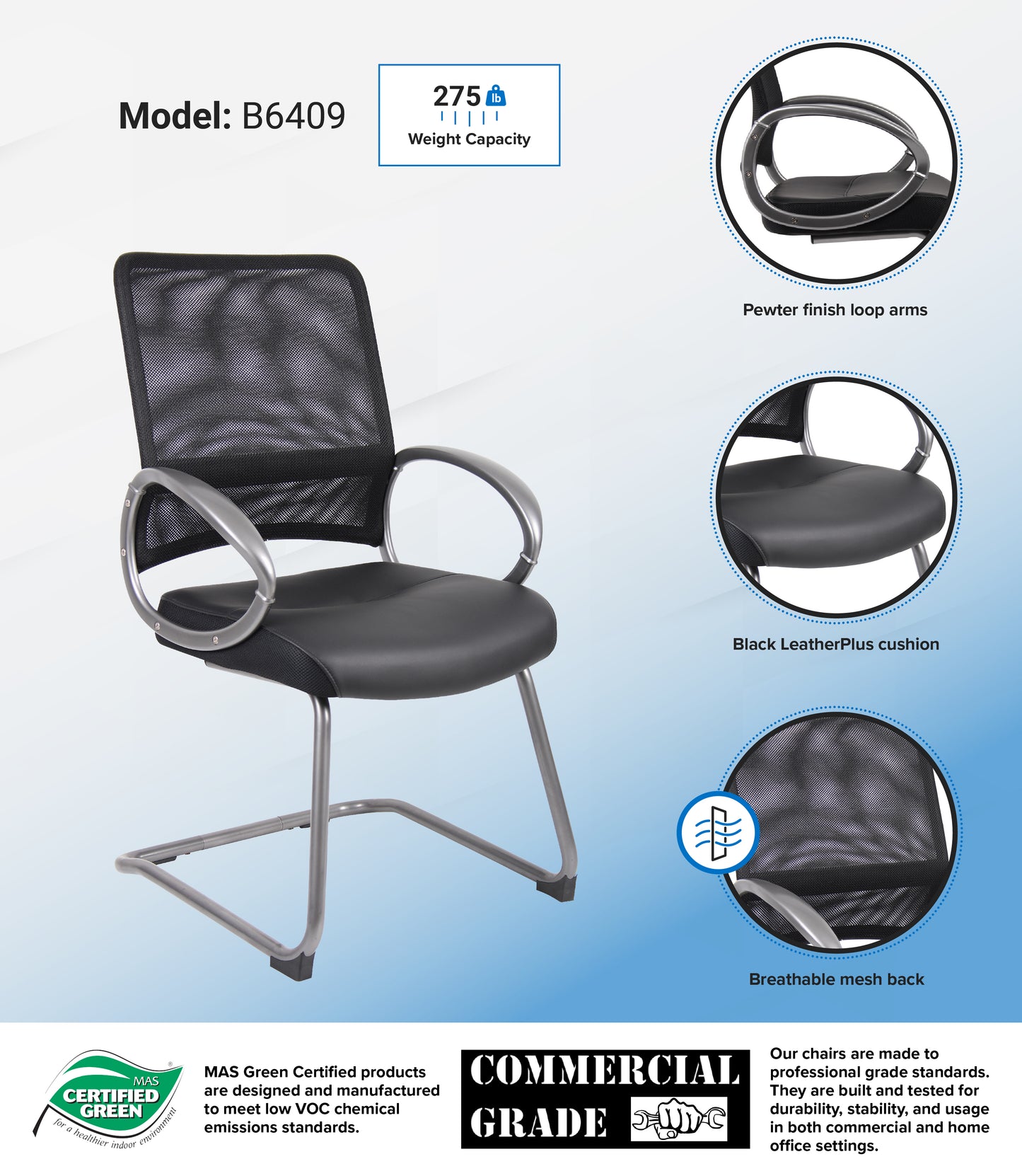 Boss Mesh Back W/ Pewter Finish Guest Chair image 3